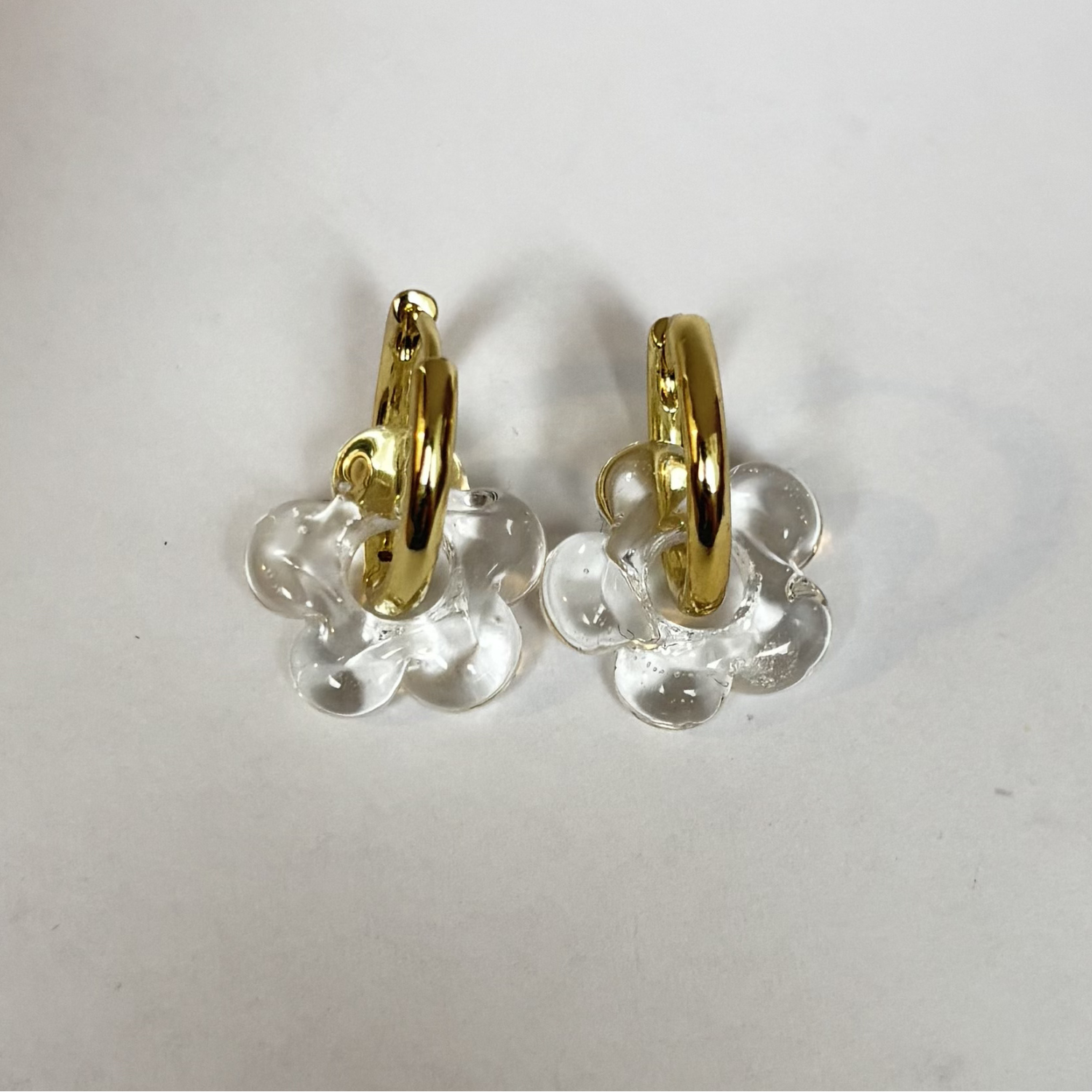 Fleur - Clear - Glass Flower Charm Hoops - Earrings