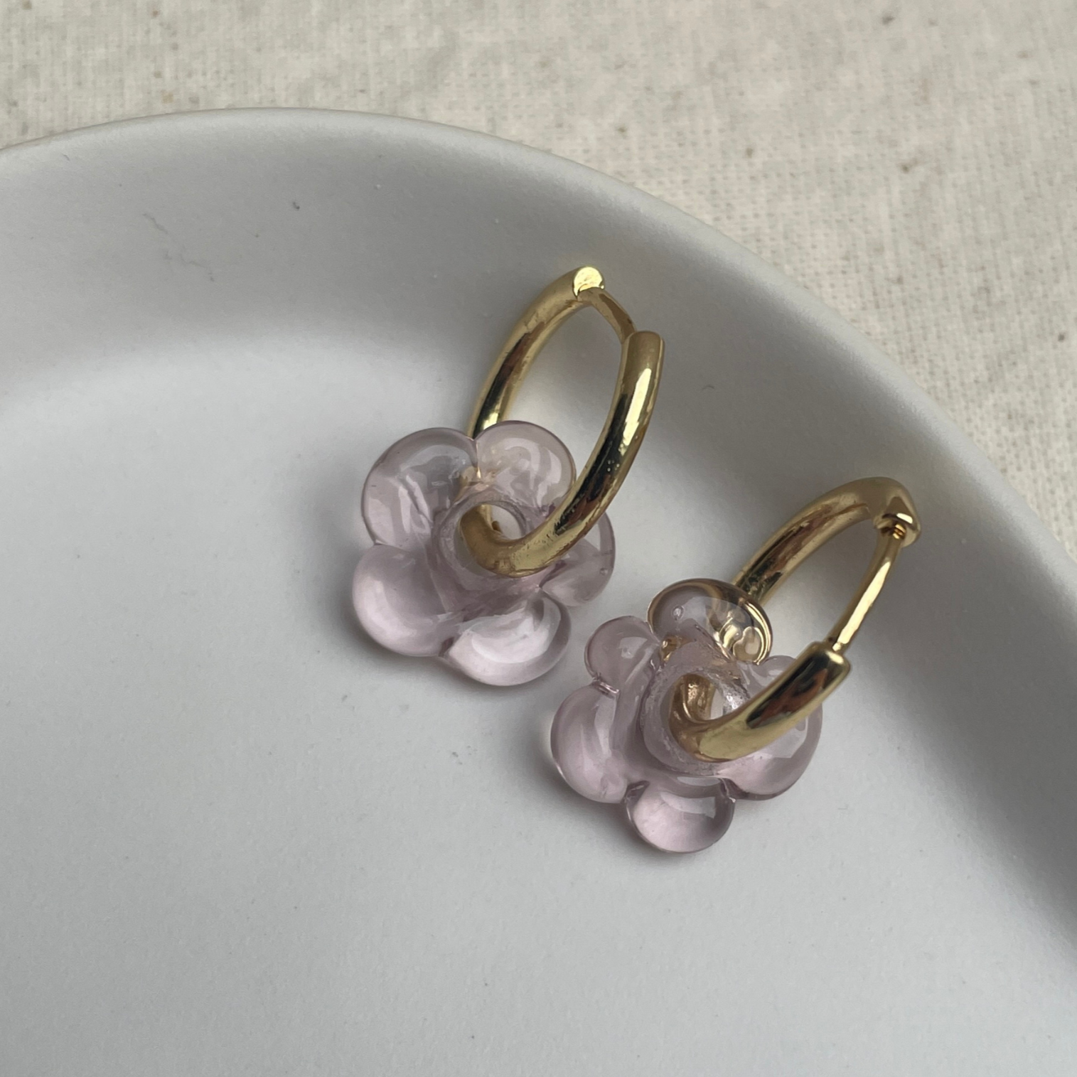 Fleur - Pale Lilac - Glass Flower Charm Hoops