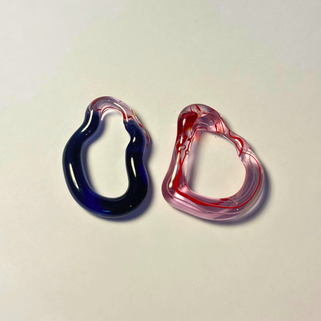 Sibling Melts - Pair 006 - Ink Blue, Clear, Red, Pink - Earrings