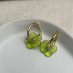 Fleur - Acid Green - Glass Flower Charm Hoops