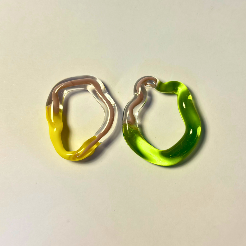 Sibling Melts - Pair 004 - Bright Yellow, Lilac, Clear, Acid Green - Earrings