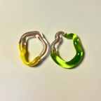 Sibling Melts - Pair 004 - Bright Yellow, Lilac, Clear, Acid Green - Earrings