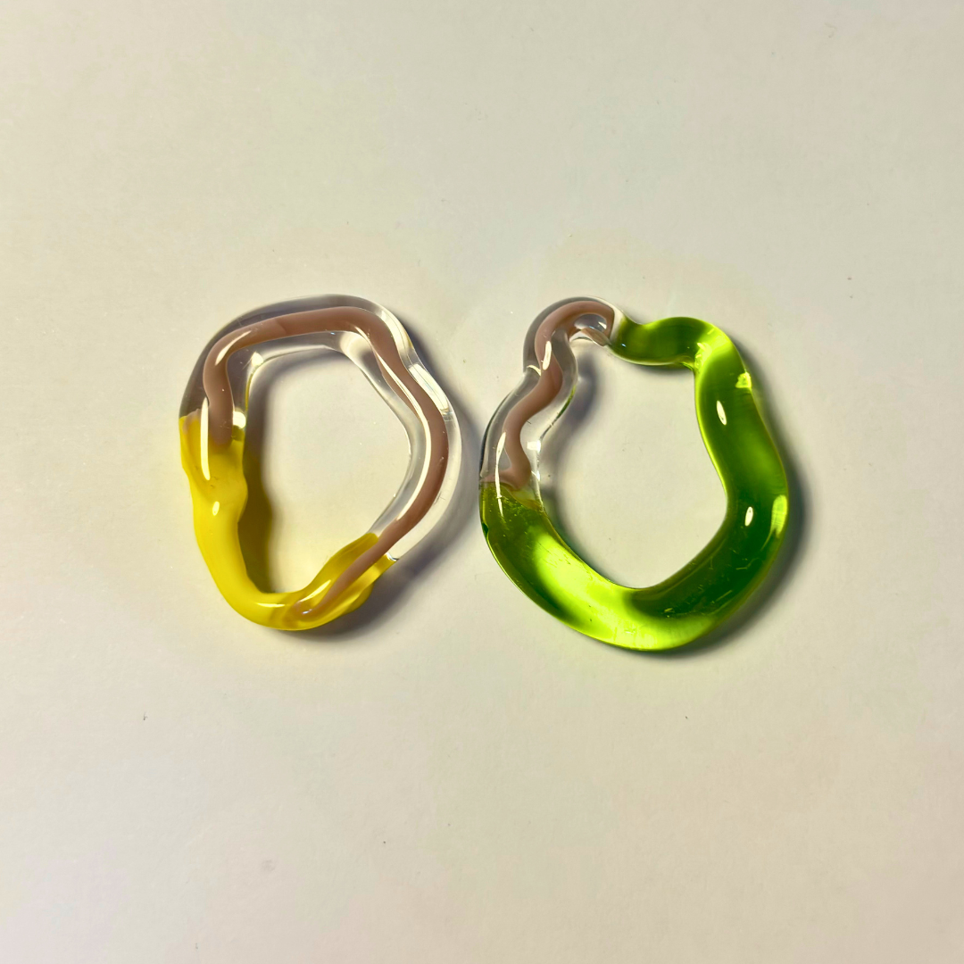 Sibling Melts - Pair 004 - Bright Yellow, Lilac, Clear, Acid Green - Earrings