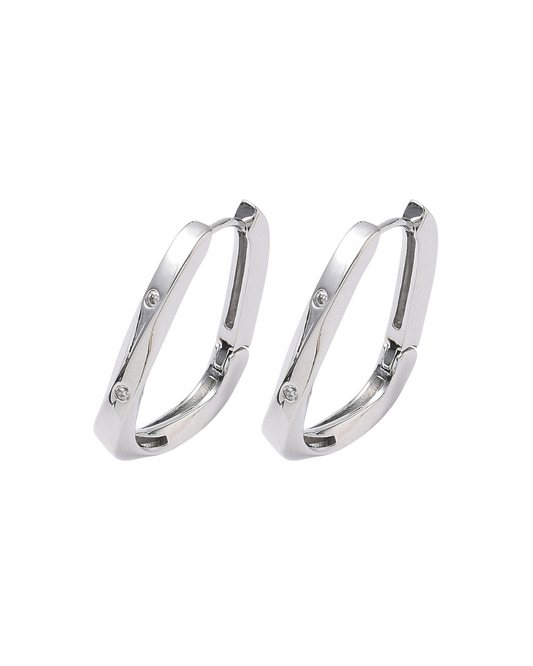 Jewelled Fluid Rectangle Hoop Platinum Plated