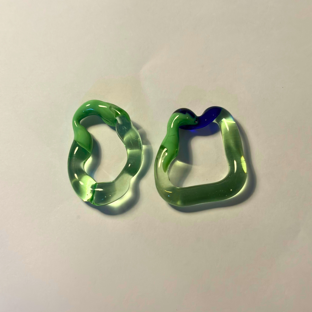 Sibling Melts - Pair 001 - Green, Acid Green, Blue - Earrings