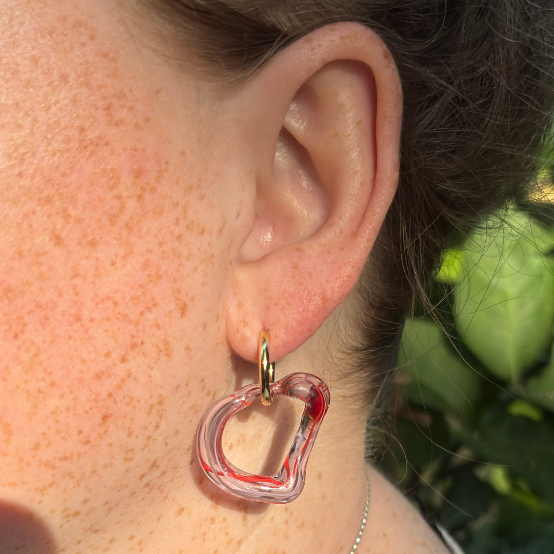 Sibling Melts - Pair 006 - Ink Blue, Clear, Red, Pink - Earrings