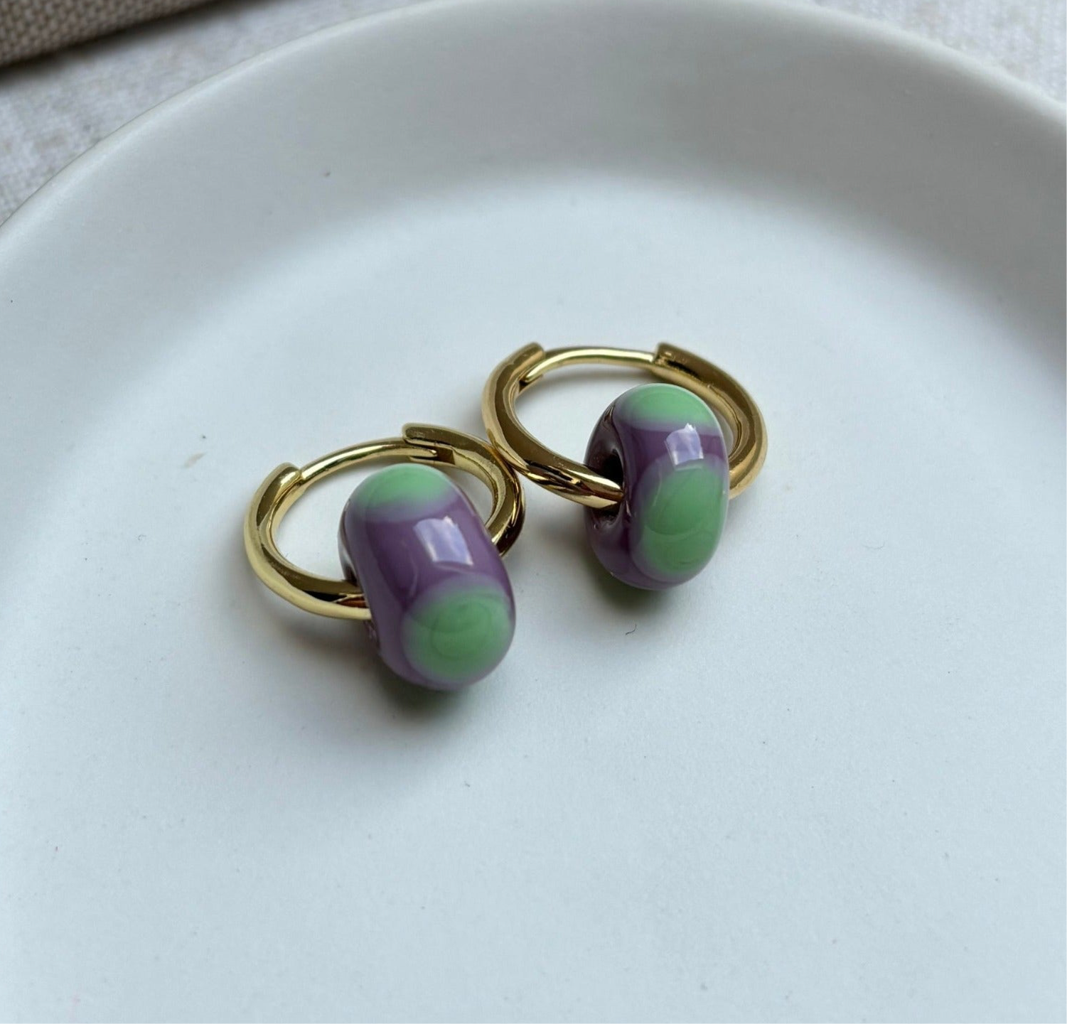 Speckled Glass Beads - Seafoam on Lilac