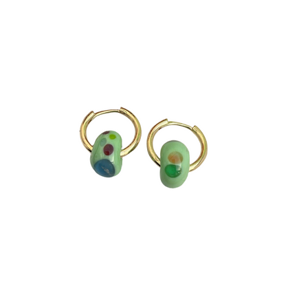 Grasshopper Green - Minimal Waste - Murano Glass Bead Hoops - Speckled