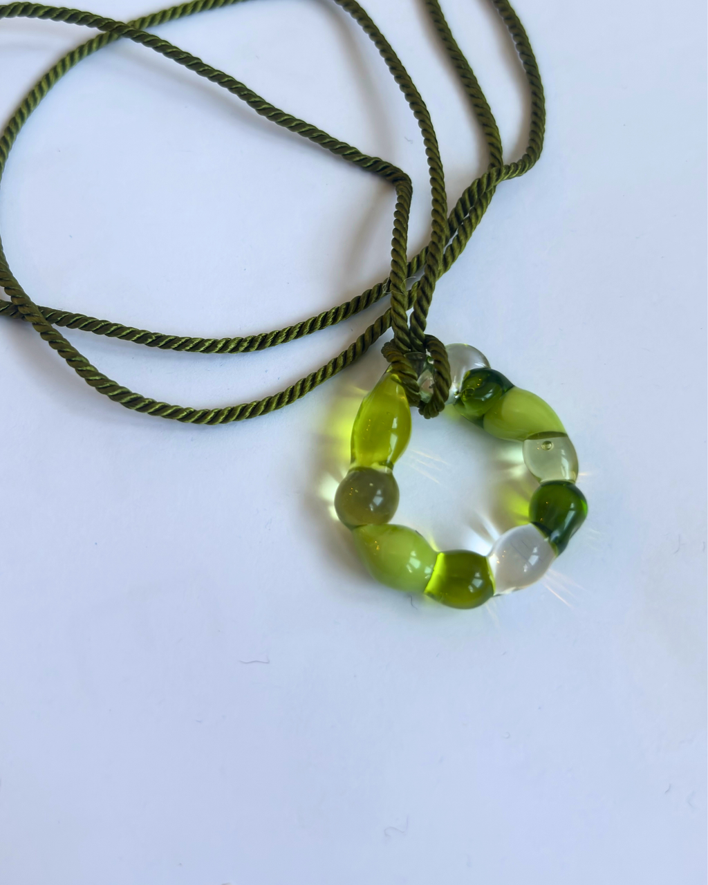 Gelato - Glass Necklace Pendant Charm With Silken Cord - Verdant Green