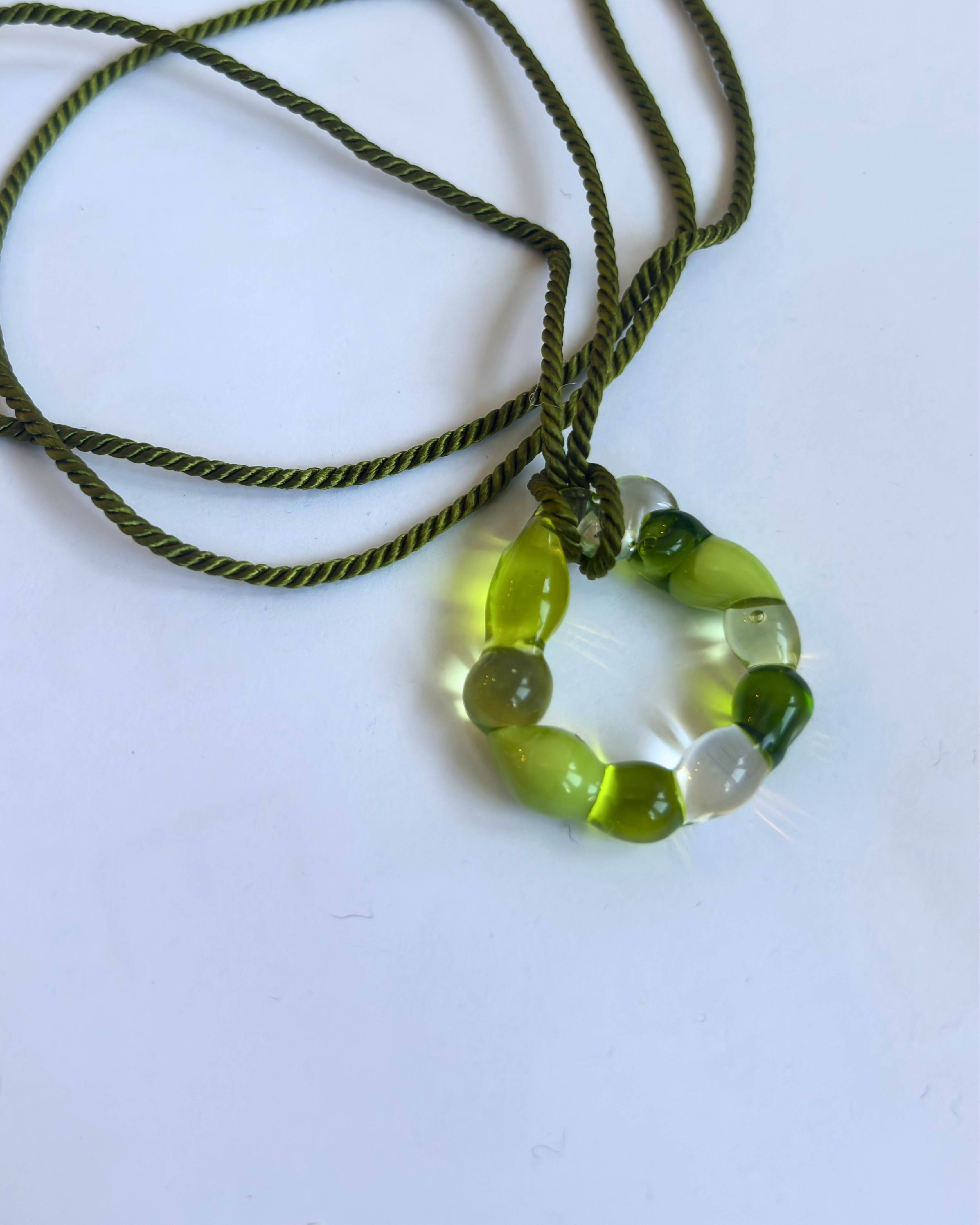 Gelato - Glass Necklace Pendant Charm With Silken Cord - Verdant Green