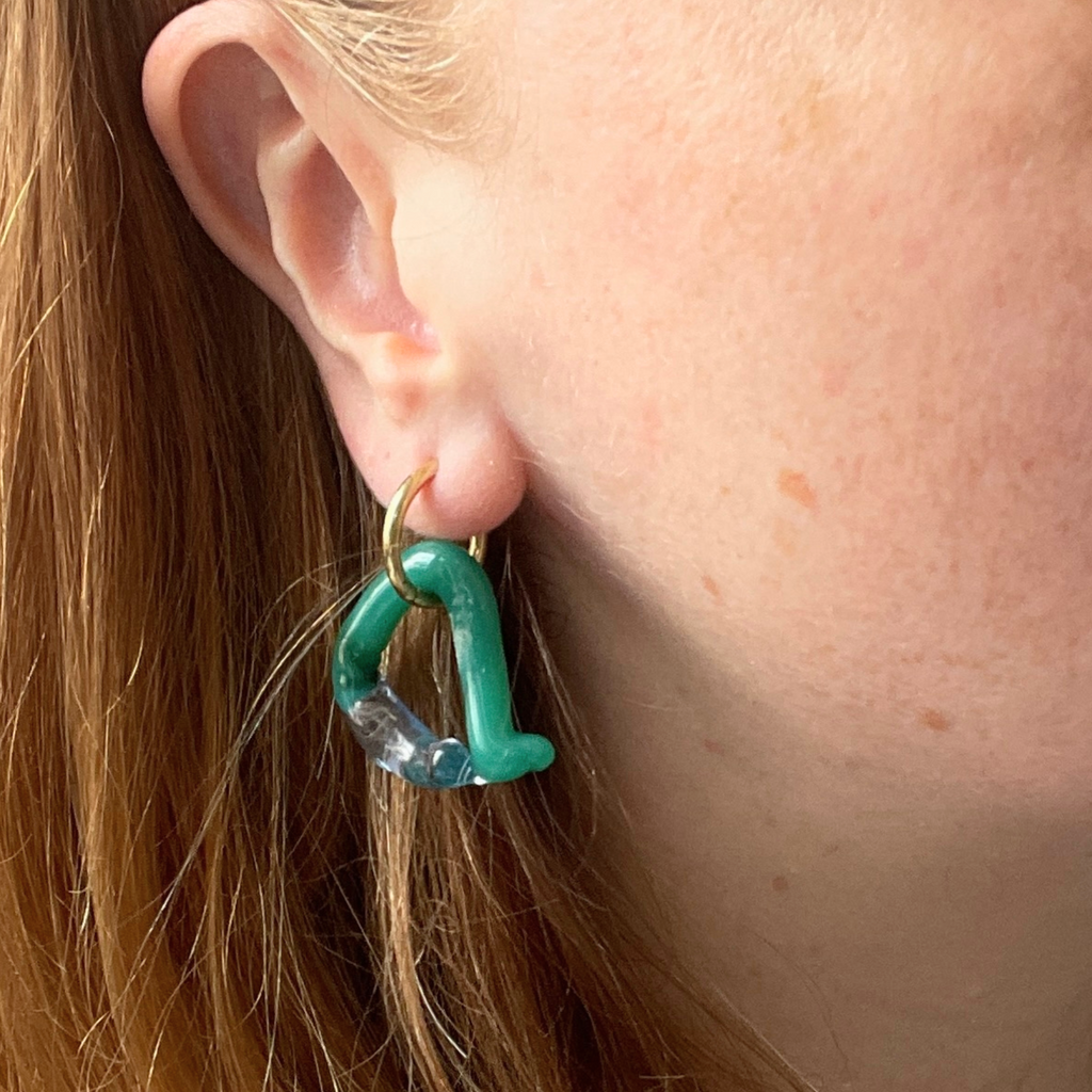 Melt - Jade Green and Pale Blue - Murano Glass Drop - Minimal Waste
