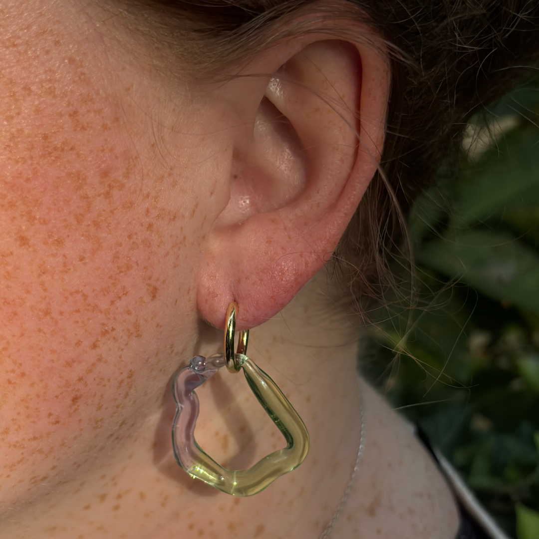 Sibling Melts - Pair 007 - Pale Green, Palest Pink, Lilac, Acid Green - Earrings