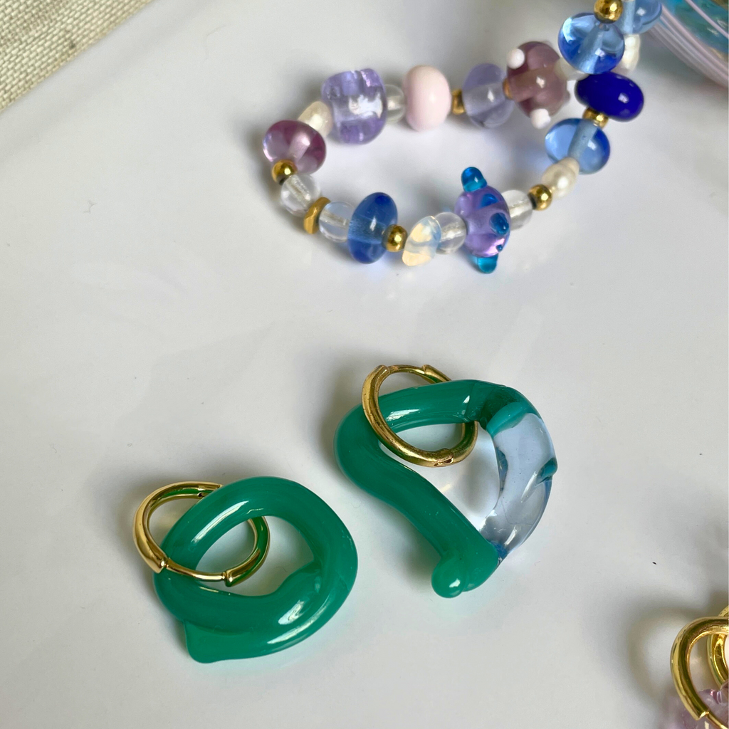 Melt - Jade Green and Pale Blue - Murano Glass Drop - Minimal Waste