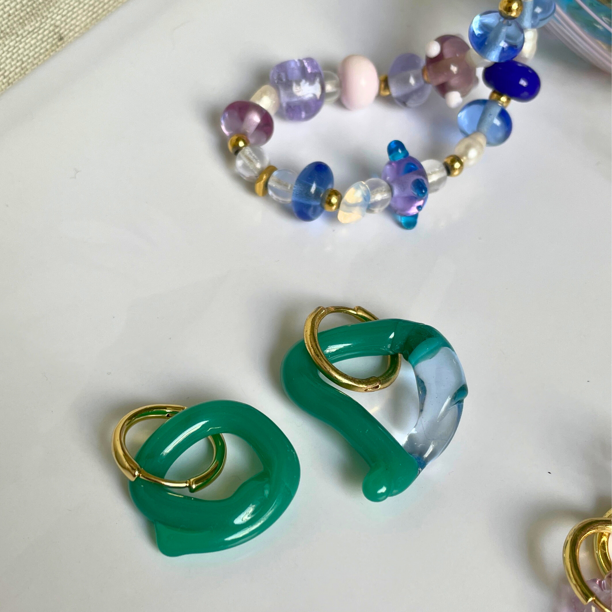 Melt - Jade Green and Pale Blue - Murano Glass Drop - Minimal Waste
