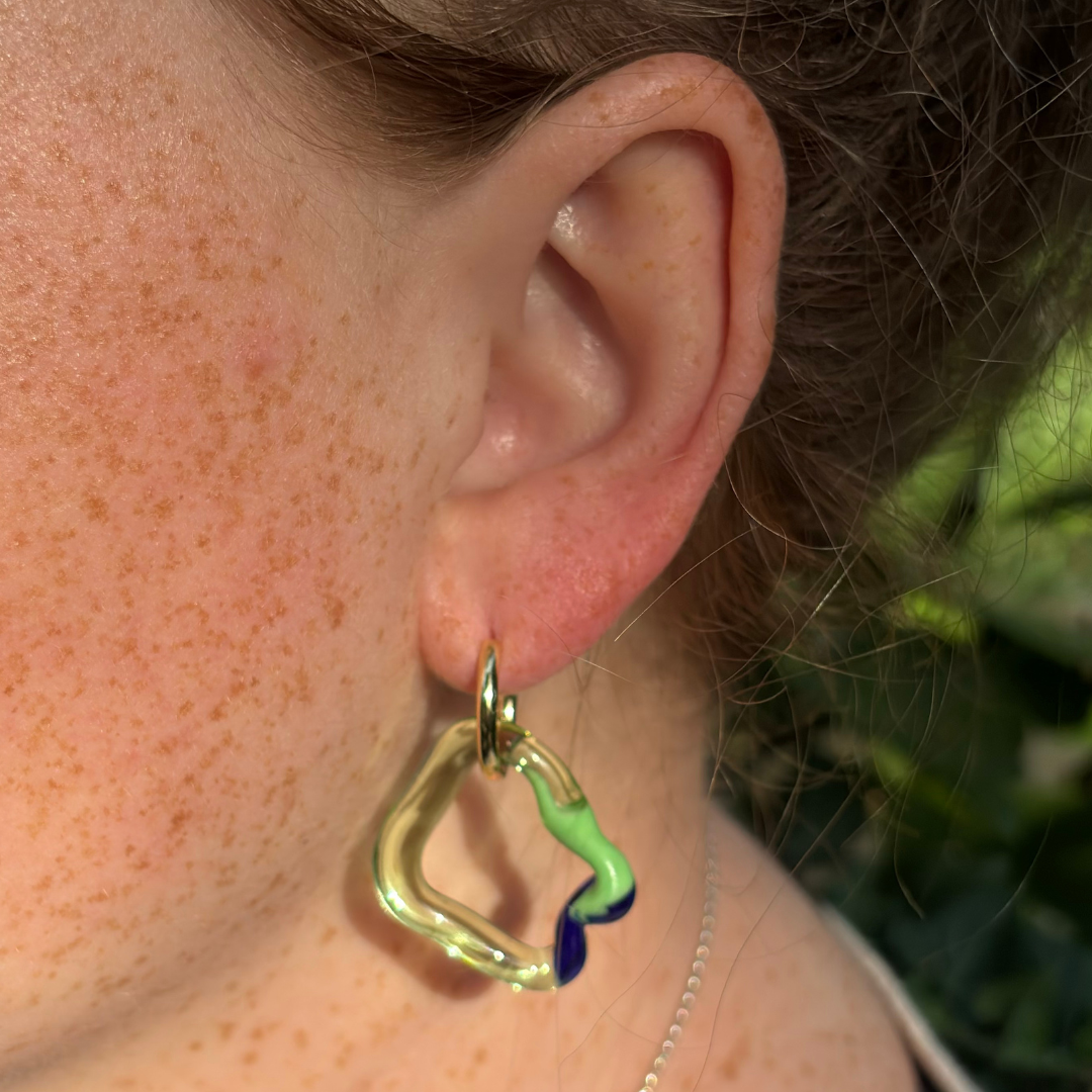 Sibling Melts - Pair 001 - Green, Acid Green, Blue - Earrings