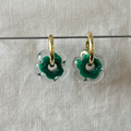 Fleur - Dark Jade and Clear - Glass Flower Charm Hoops Earring
