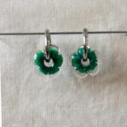 Fleur - Dark Jade and Clear - Glass Flower Charm Hoops Earring
