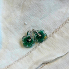 Fleur - Dark Jade and Clear - Glass Flower Charm Hoops Earring
