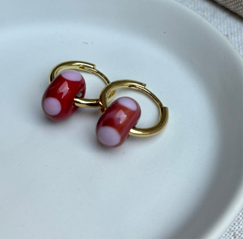 Speckled Glass Beads - Pink on Red