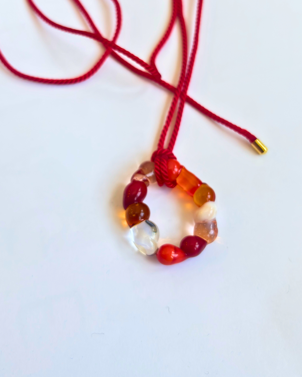 Gelato - Glass Necklace Pendant Charm With Silken Cord - Bright Reds