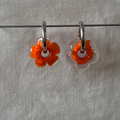 Fleur - Bright Orange and Clear - Glass Flower Charm Hoops Earring