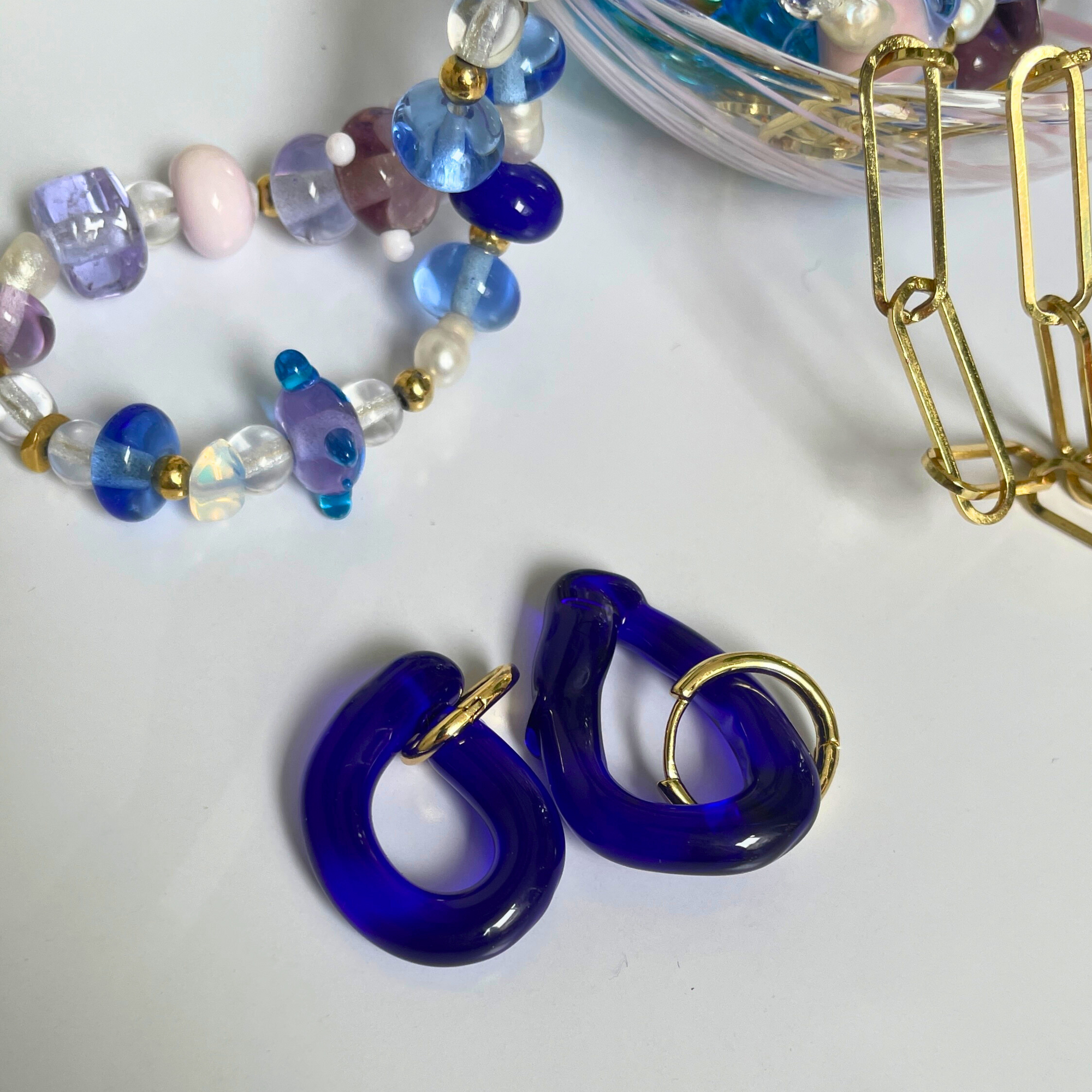 Melt - Glass Drop - Easthope Blue - Earring Hoops