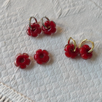 Fleur - Bright Red and Clear - Glass Flower Charm Hoops Earring
