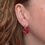 Fleur - Bright Red and Clear - Glass Flower Charm Hoops Earring