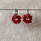 Fleur - Bright Red and Clear - Glass Flower Charm Hoops Earring