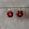 Fleur - Bright Red and Clear - Glass Flower Charm Hoops Earring