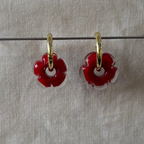 Fleur - Bright Red and Clear - Glass Flower Charm Hoops Earring