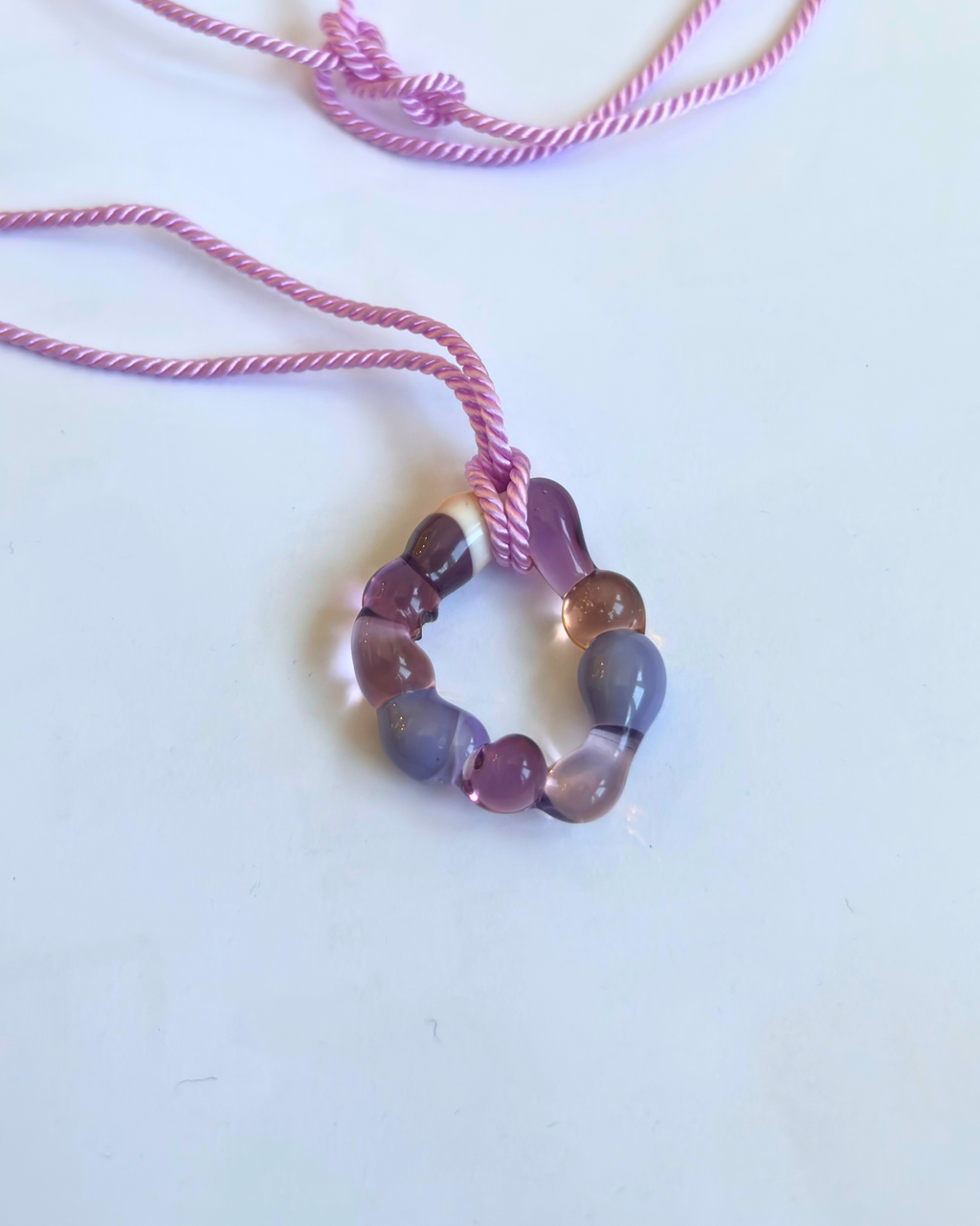 Gelato - Glass Necklace Pendant Charm With Silken Cord - Lilacs