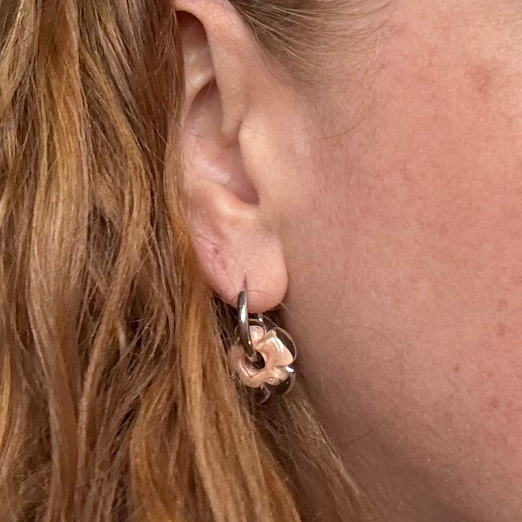 Fleur - Pale Peach and Clear - Glass Flower Charm Hoops Earring