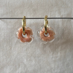 Fleur - Pale Peach and Clear - Glass Flower Charm Hoops Earring