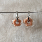 Fleur - Pale Peach and Clear - Glass Flower Charm Hoops Earring