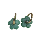 Fleur - Solid Green - Glass Flower Charm Hoops