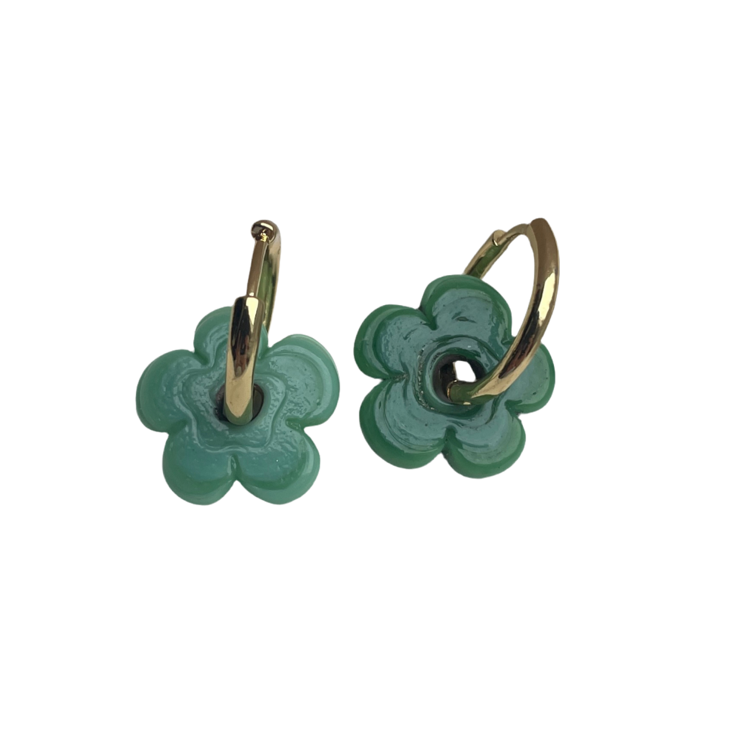Fleur - Solid Green - Glass Flower Charm Hoops