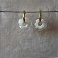 Fleur - White and Clear - Glass Flower Charm Hoops Earring