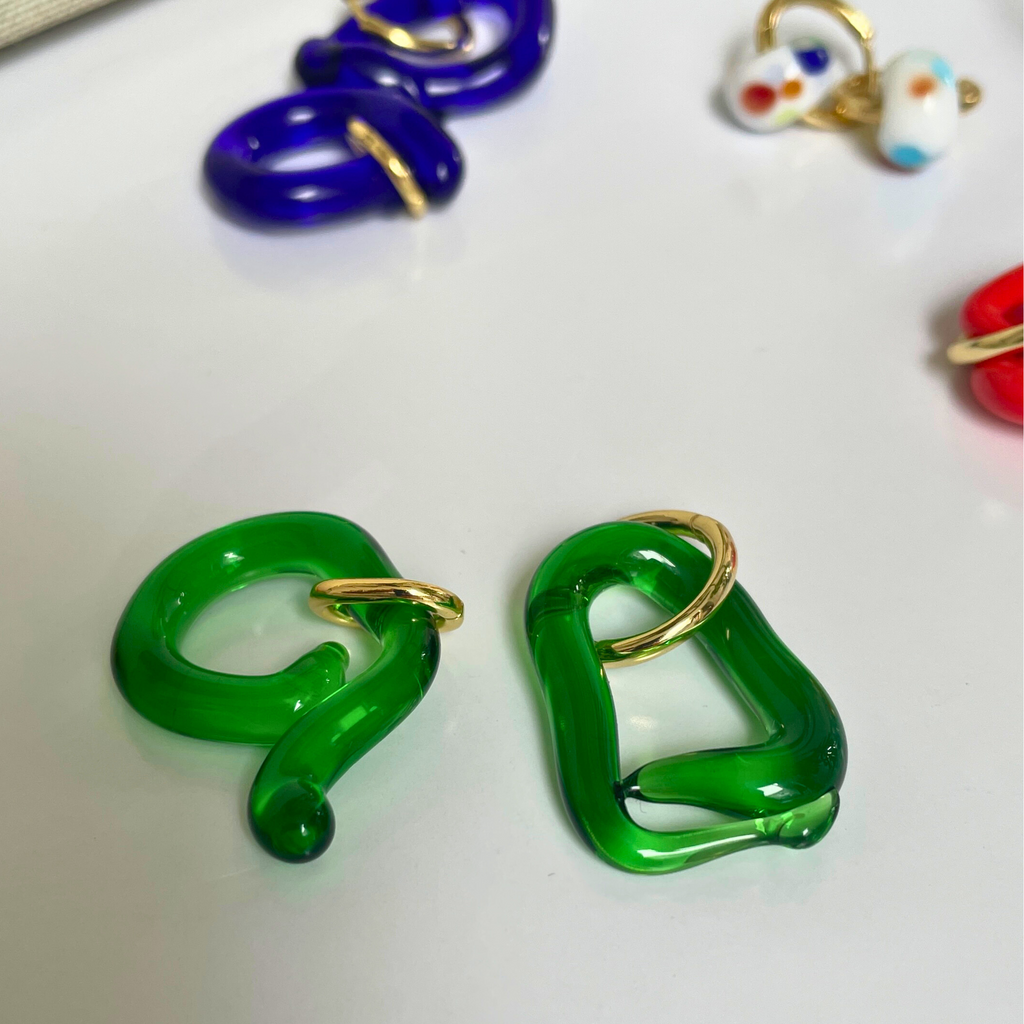 Melt - Dark Green - Murano Glass Drop Earrings