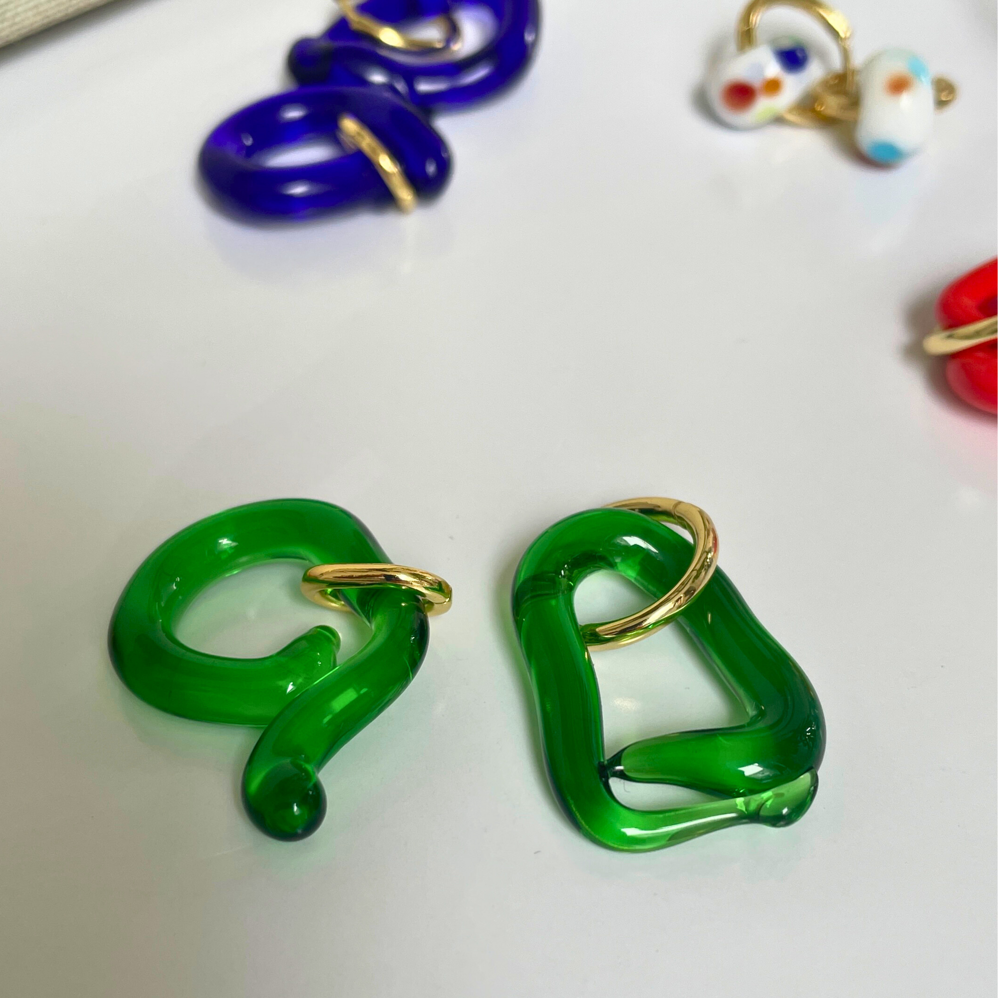Melt - Dark Green - Murano Glass Drop Earrings
