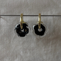 Fleur - Black and Clear - Glass Flower Charm Hoops Earring