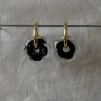 Fleur - Black and Clear - Glass Flower Charm Hoops Earring