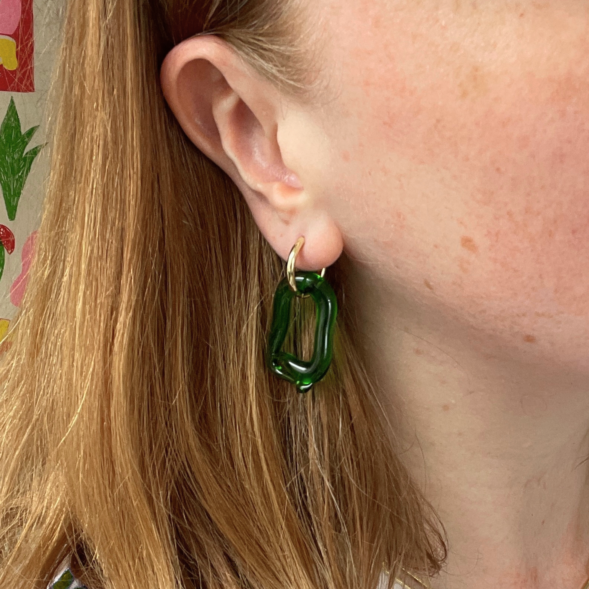 Melt - Dark Green - Murano Glass Drop Earrings
