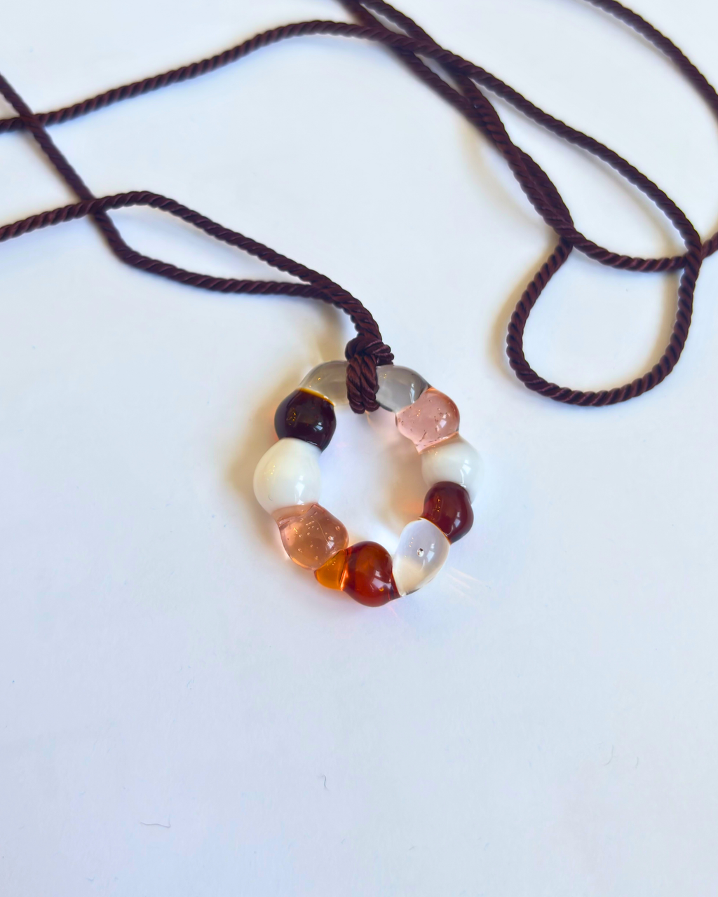 Gelato - Glass Necklace Pendant Charm With Silken Cord -Soft Neutrals