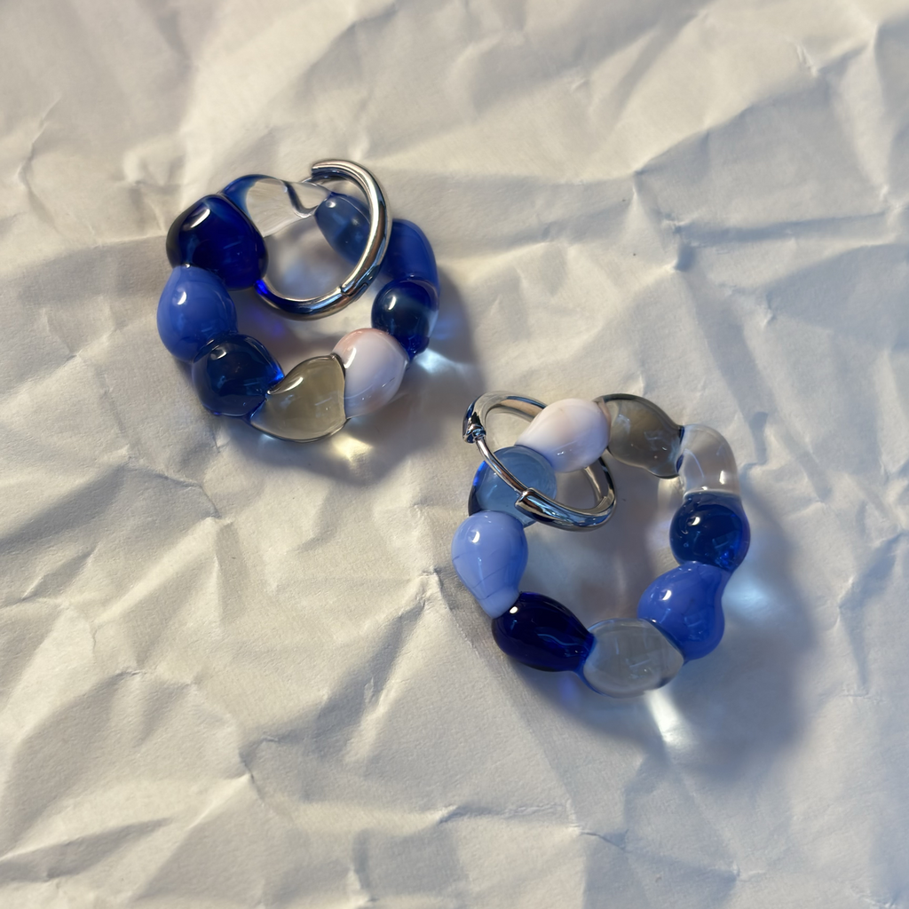 Gelato - Hockney Blues - Murano Glass Charm Earrings on Gold or Silver