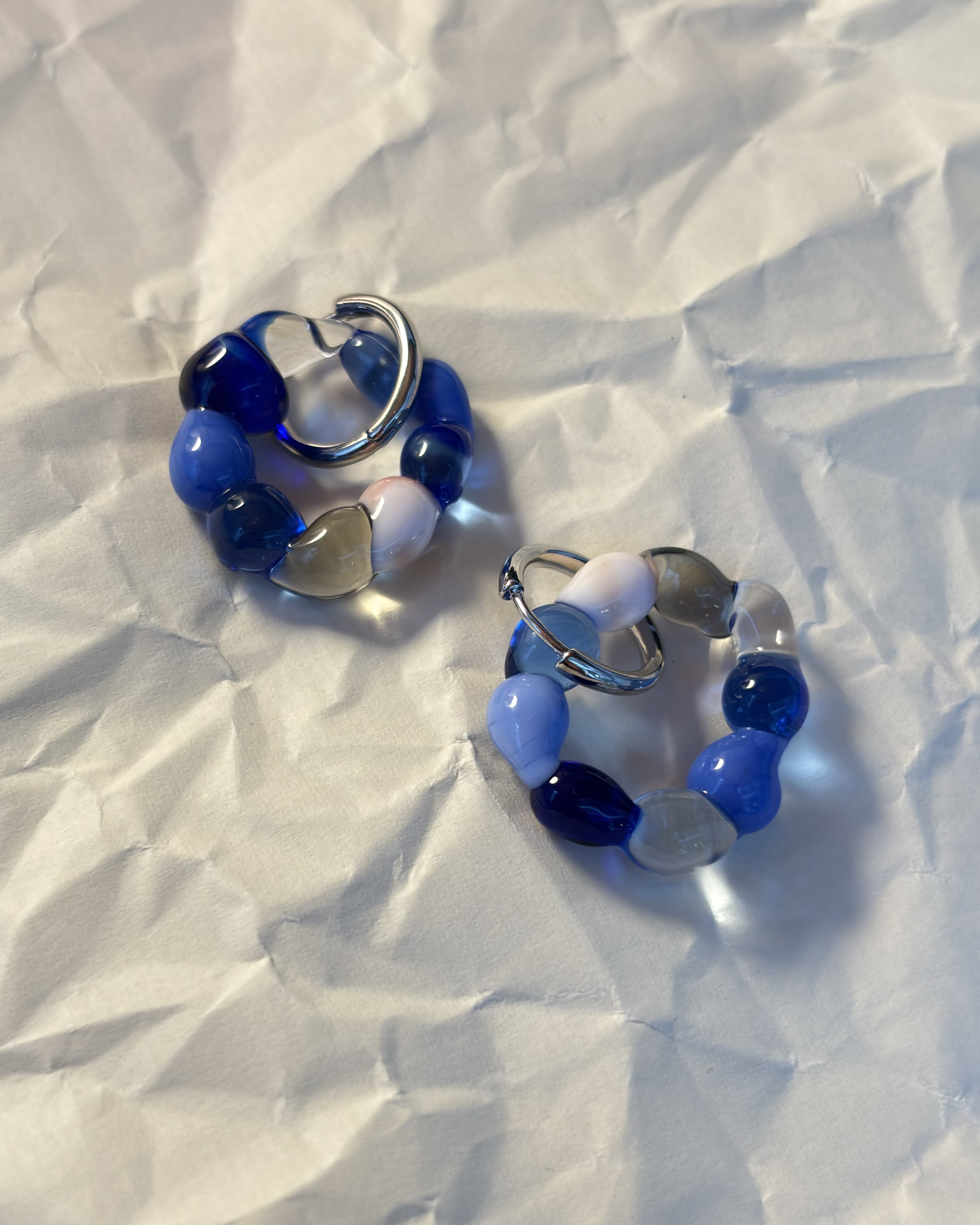 Gelato - Hockney Blues - Murano Glass Charm Earrings on Gold or Silver