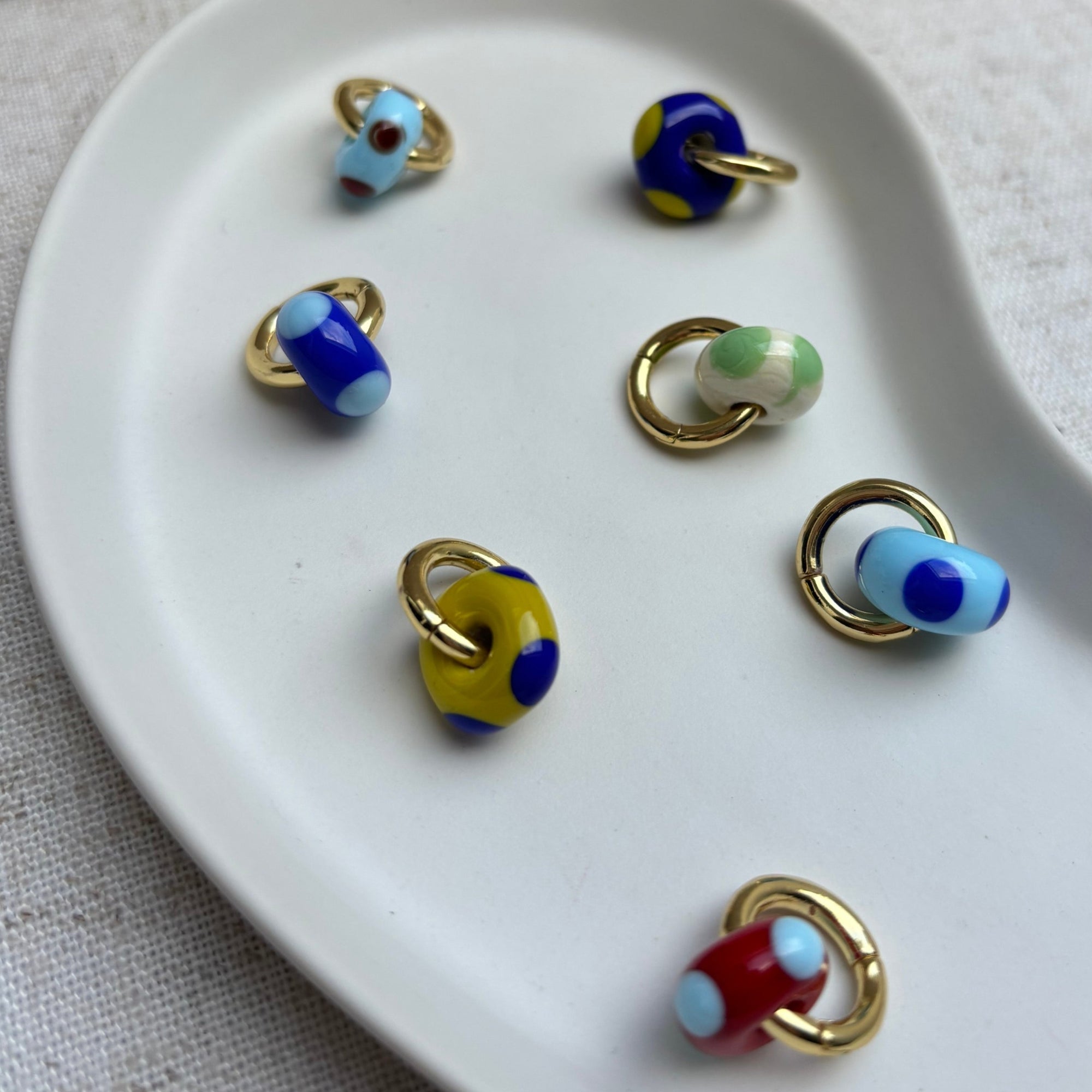 Speckled Glass Beads - Yellow on Blue