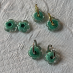 Fleur - Seafoam and Clear - Glass Flower Charm Hoops Earring