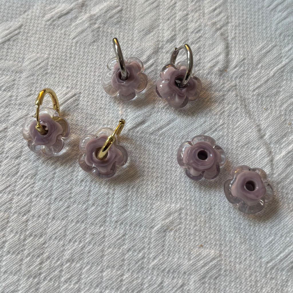 Fleur - Pale Lilac and Clear - Glass Flower Charm Hoops Earring
