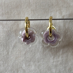 Fleur - Pale Lilac and Clear - Glass Flower Charm Hoops Earring